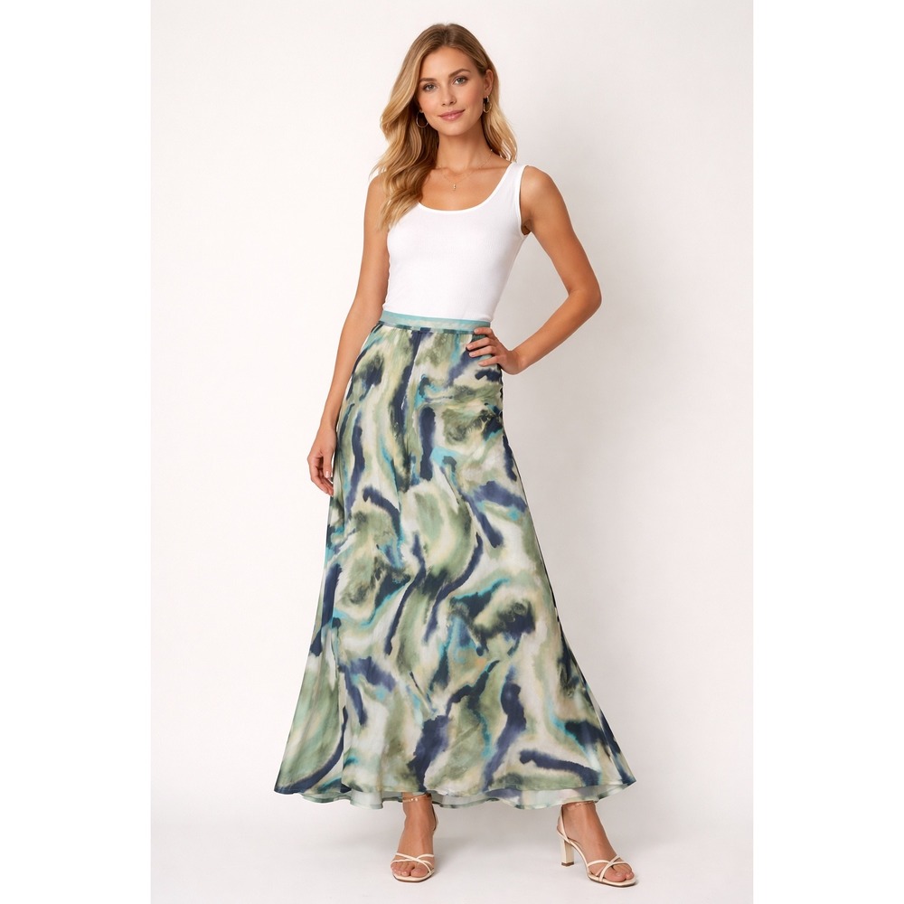 Yest The Netherlands Womens Flowy Resort Boutique Maxi Skirt Green Blue Sz 10